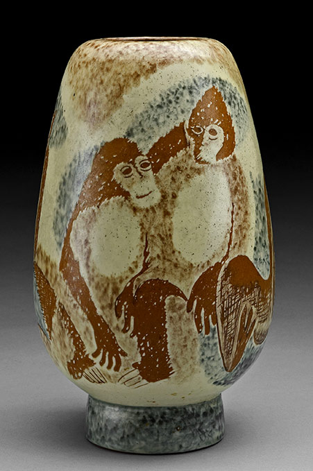 Ceramic-vase-with-impressed-and-glazed-decoration-of-monkeys.-Signed-Vicke