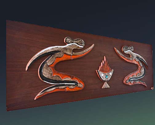 Chalvignac-Wall-Hanging-1960's-CanadaSTRAWSER-&-SMITH-INC-NYceramic-and-walnut Chalvignac-Wall-Hanging-1960's-Canada