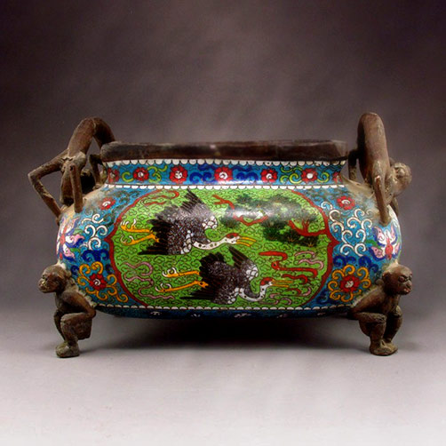 Chinese-Cloisonne-Incense-Burner Chinese Cloisonne footed Incense Burner