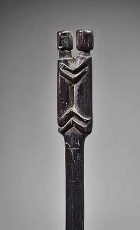 CHOCO-SHAMAN’S-STAFF---The-finial-carved-as-an-embracing-couple Choco shaman staff carved