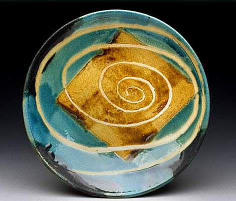 Chris-Baskin-ceramic-dish Chris-Baskin abstract plate, swirl pattern