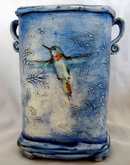 christine-williams-blue-vase christine-williams-porcelain - vase with bird in flight