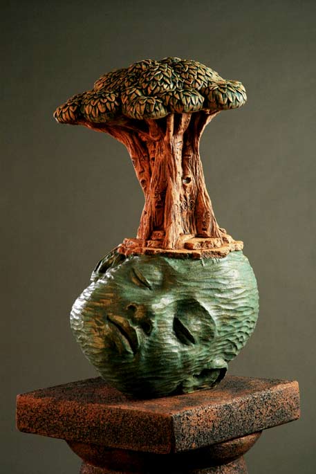 Clayton_Thiel_Spirit_Tree_BigHeads-25' Clayton_Thiel_Spirit_Tree - ceramic sculpture of a green head with a tree on top