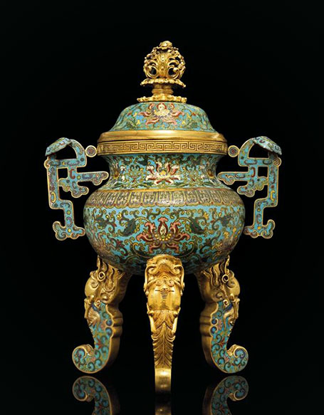 cloisonne-enamel-tripod-censer-and-cover---china,-qing-dynasty cloisonne enamel tripod censer and- over---China,-qing-dynasty,-qianlong-period-(1736-1795)