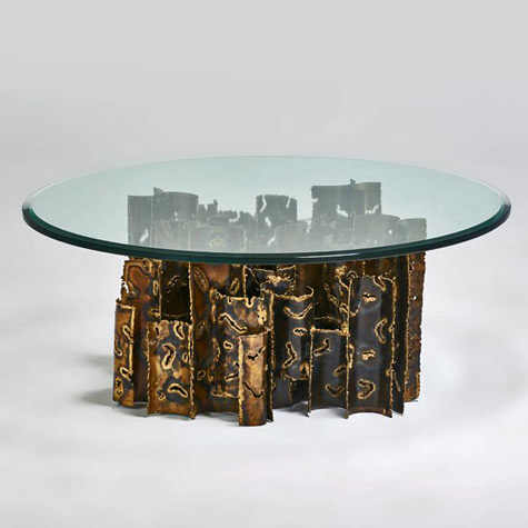Coffee-table,-USA,-1970s;-Torch-cut-and-patinated-brass;-brutalist