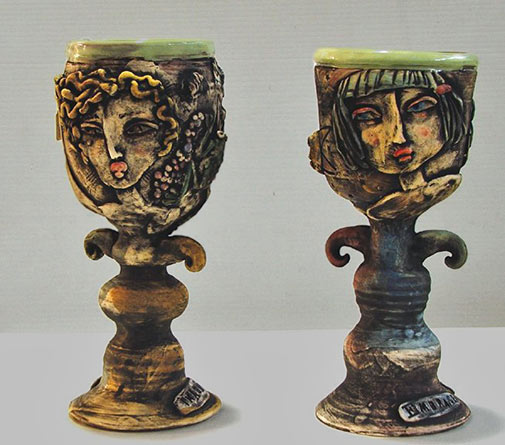 cool-low-fire-goblets--Kathleen-Raven-- female face relief goblets