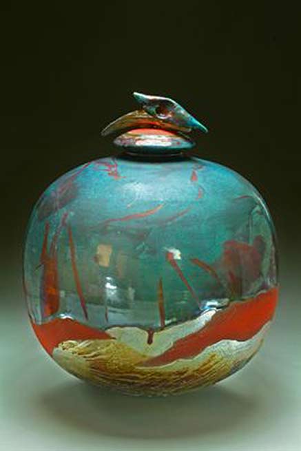 Steven Forbes-deSoule-raku-urn creurblue-dolphin-cremation-urn by Steven Forbes-deSoule