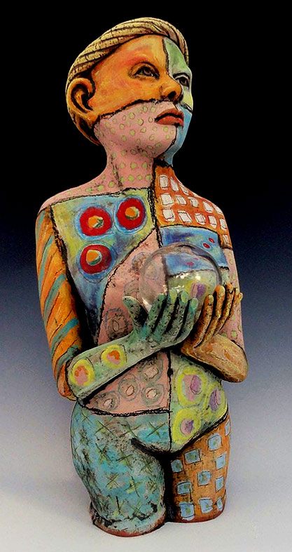 Crystal-ShamanFound-on-katherinemathisen-com Crystal Shaman by Katherine Mathison - ceramic figure sculpture of a shaman holding a crystal ball