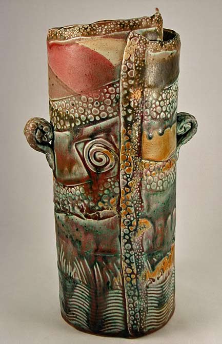 Cyndi-Casemier-ceramic=vase Cyndi-Casemier slab built vase with twin lugs