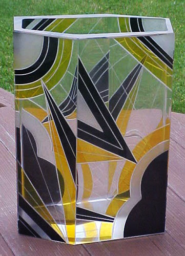 karel-palda-geometrice-vase-361x500 Czech Art Deco-Karel Palda Geometric-TRI-Color-Enamel-Vase-1930s
