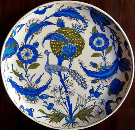 danielle-adjoubel-iznik-ceramics danielle-adjoubel-iznik-plate-reproduction-dish-covered-with-rosettes-saz-leaves-and-a-peacock
