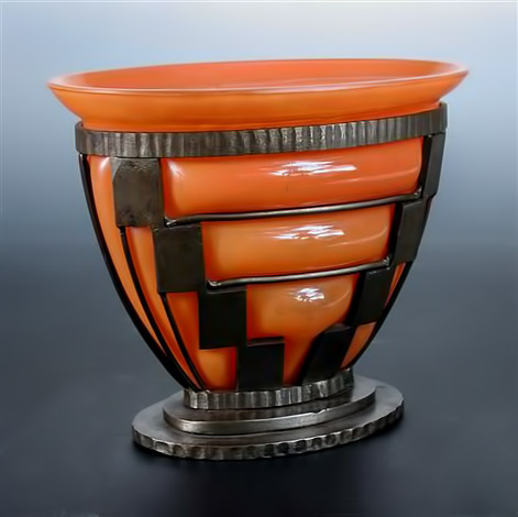 nancy-and-louis-majorelle-art-deco-471x470 Daum, Nancy and Louis Majorelle, an orange glass vase with wrought iron frame,-circa 1920