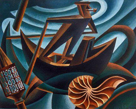 fortunato-depero-futurismo-art-433x350 Depero-Fortunato---Gondoliere-veneziano Futurist painting of a venetian gondola
