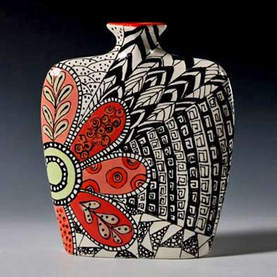 ceramic-bottle-Designer-Liner-Gallery Designer-Liner-Gallery zentangle art vessel