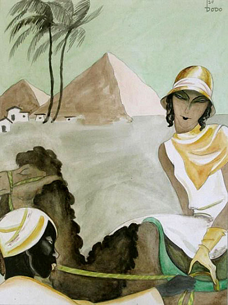Dodo-deco-in-the-desert Dorte Wolff art deco watercolor painting