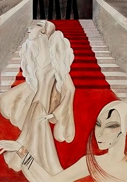 Dodo-deco Dorte Clara Wolff - Dodo - 2 art deco women on red carpet