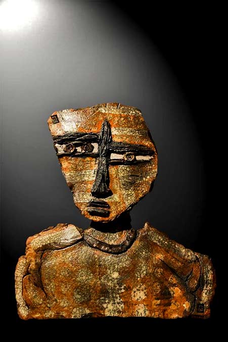 dominique-allain-sculpture-bust dominique-allain-raku-sculpture male abstract
