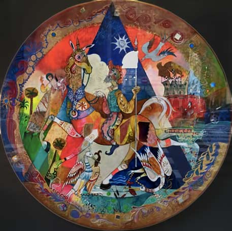danielle-adjoubel-contemporary-ceramic-art ceramic plate with don-quichotte-chagall-interpretation by Danielle Adjoubel