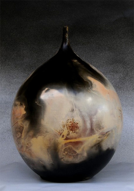 Donve-Branch-globular-pot Donve-Branch-globular-pot pit fired raku finish