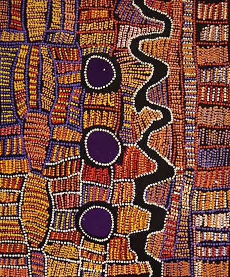 Doris-Bush-Nungarrayi-~-Tjurrpinyi-(Swimming-at-Haasts-Bluff),-2013 Doris Bush Nungarrayi painting~ Tjurrpinyi (Swimming at Haasts Bluff), 2013