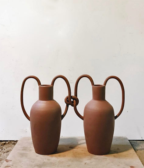 cojoined-vases-Nicolette-Johnson cojoined-vases with knotted handles-Nicolette-Johnson