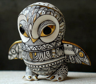 ukrainian-owl-figurine Anya Stasenko and Slava Leontiev hand painted porcelain owl
