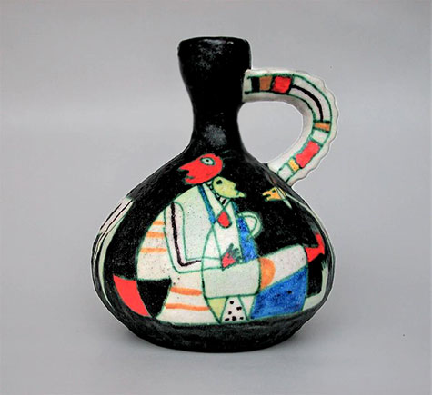 Early-guido-Gambone,-Polychrome-earthenware Guido Gambone, squat bottle vase Polychrome-earthenware