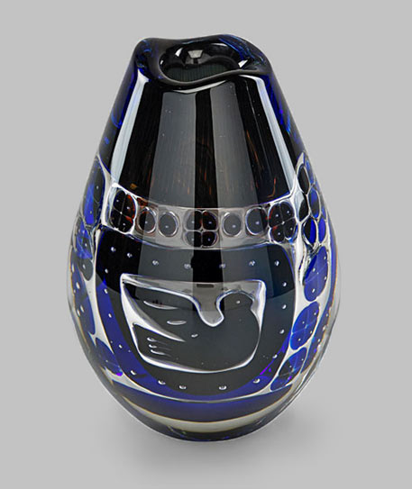 EDWIN-OHRSTROM-(1906---1994);-ORREFORS;-Ariel-vase,-Girl-and-Dove-(Flickan-och-Duvan),'-Sweden,-1982 Edwin Ohrstrom Orrefors vase with girl and dove--1982