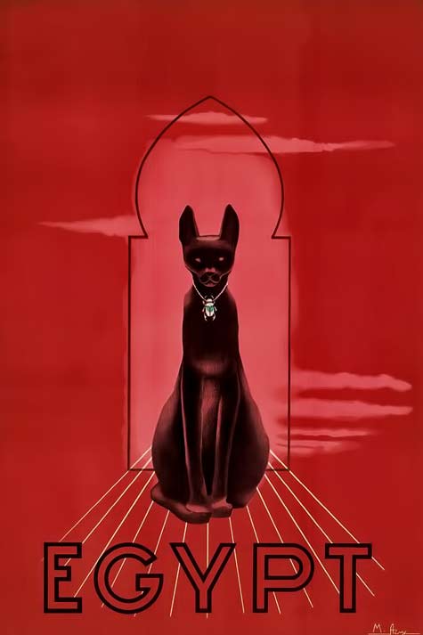 Egyptian-Revival-poster red Egyptian-Revival-poster with image of Bastet
