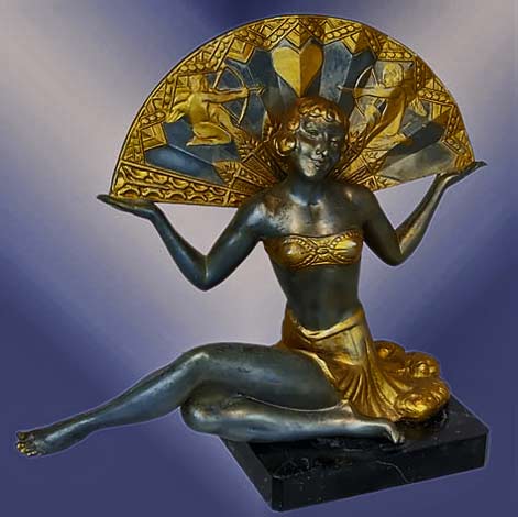 Egyptian-revival-figurine Egyptian-revival-statue---art-deco-lady-holding-a-large-fan