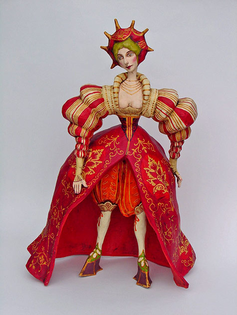 Elizabeth-Mauricio-Perez Red and gold Elizabeth paper mache sculpture -Mauricio Perez