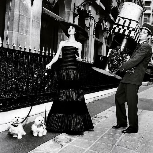 Ellen-Von-Unwerth-photography Ellen-Von-Unwerth photo - A lady in a dress and hat wth her two dogs and chaueffer