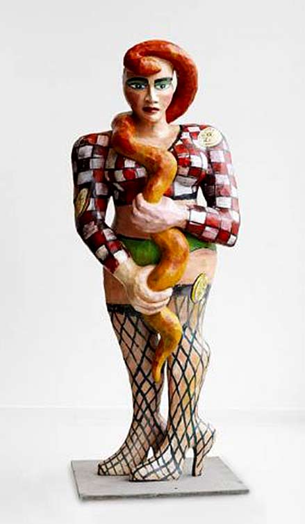 Elvira-Bach-ceramic-sculpture Elvira-Bach lady with an orange serpent