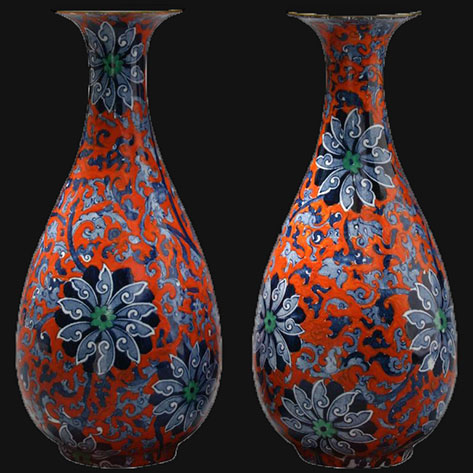 English-Ironstone-Vases-in-the-Manner-of-Turkish-Iznik-Ware A pair of English Ironstone Vases in the Manner of Turkish Iznik Ware
