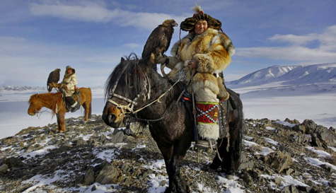 Kazakh Golden Eagle-hunters Epic-Kazakh Golden Eagle hunters- on horseback on the steppes