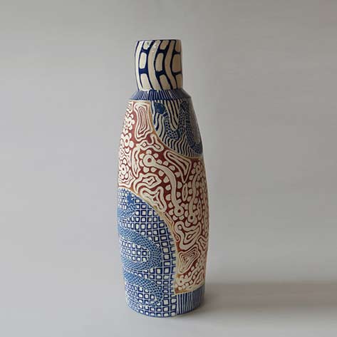 Ernabella-Ceramics,-Derek-Jungarrayi-Thompson---SOLD-Wanampi-II,-2014,-stoneware-with-sgraffito,-H-45 Derek-Jungarrayi-Thompson---SOLD-Wanampi-II,-2014 sgrafitto vase