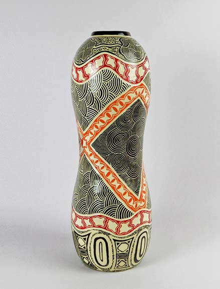 Ernabella-Ceramics,-Janelle-Muwitja-Nakamarra-Thompson---Ngayuku-Walka-II,-2016,-stoneware-with-sgraffito,-H-48 Janelle-Muwitja-Nakamarra-Thompson---Ngayuku-Walka-II,-2016