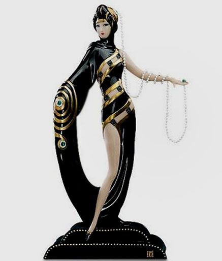 Erte-Art-Deco-fashion-sculpture Erte-Art-Deco-fashion-sculpture Pearls and Emeralds porcelain figurine
