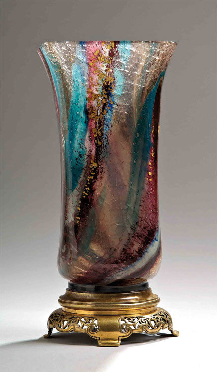 Eugene-Rousseau--Leveillé-ernest-vase Eugene-Rousseau-(1827-1913)-Leveillé-ernest-(1841-1913)-large-vase-horn-opening-forming-lozenge-marmorean-multilayer-crystal-polychrome