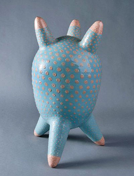 eva-kwong-ceramics eva-kwong Tri Leg blue and pink sculpture