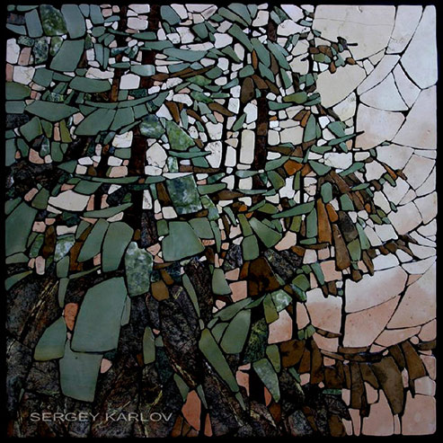 Forest-Easel-mosaic---Sergey-Karlov Evening Study on 'Forest mosaic'---relief-mosaic-Moscow 2005-Easel-mosaic---Sergey-Karlov