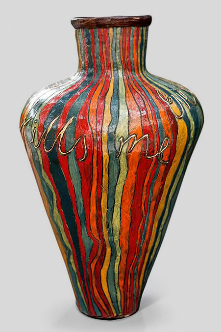Everything-That-Kills-Me-Makes-Me-Feel-Alive-ceramic Striped vase by Lucinda Mudge
