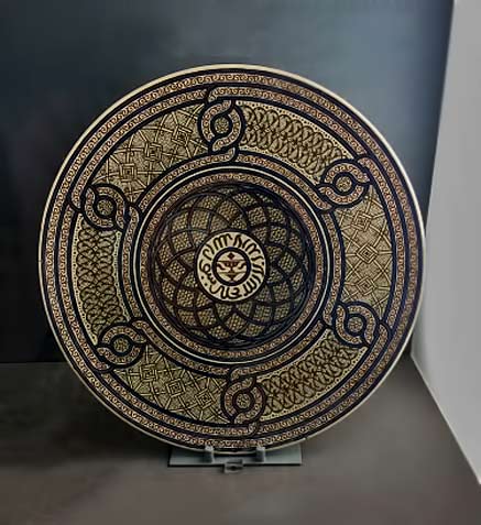 danielle-adjoubel-ceramic-arts faenza-plate-danielle-adjoubel with byzantine arabesque geometric design