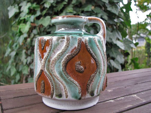Fat-Lava-Vase-–-VEB-Haldensleben-Label- Fat Lava Vase – VEB Haldensleben Label – ocean green white black & brown – 1960s 1970s – East German Mid Century Pottery – Brutalist Style