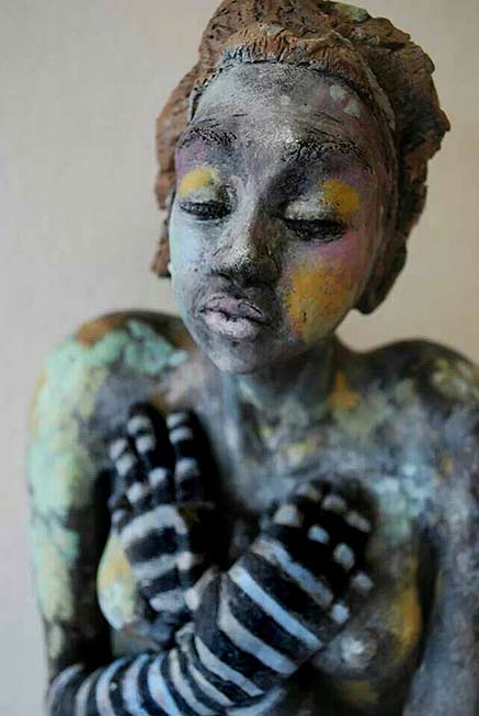 Figurative-ceramic-sculpture-by-Marni-Gable figurative sculpture bust of a woman