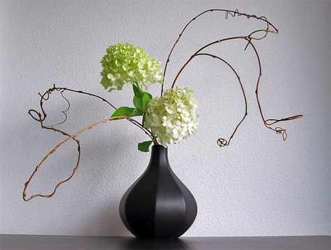 Ikebana-hydrageas-in-vase Flickriver--Otomodachi-Ikebana-flower-arrangement-with-Hydrangea