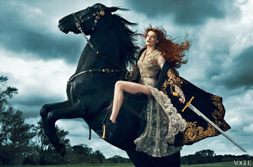Florence-Welch-riding-stallion Florence-Welch-of-Florence-+-the-Machine-took-to-her-high-horse-in-New-York-in-August-2012-for-a-special-edition-of-Vogue-Magazine,-..