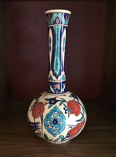 danielle-adjoubel-ceramic-lustres flowers-bottle-danielle-adjoubel - long neck globular bottle