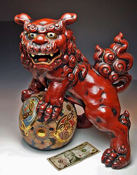 Foo-dog-red-gold Red Shishi Foo statue Kutani Temple Dog