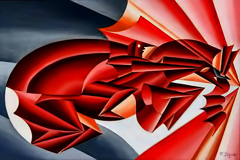 fortunato-depero-'nitrito-in-velocita-495x330 Fortunato-Depero-''Nitrito-in-velocità',-1932 Futurist cubist painting of a man riding a horse